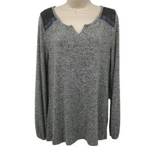 St John's Bay Women Long Sleeves Split Neck Knit Gray Pullover Blouse Top Size M